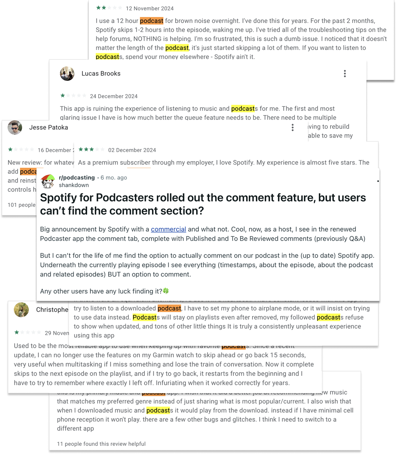 User feedback from Reddit and Google Play Store highlighting usability issues